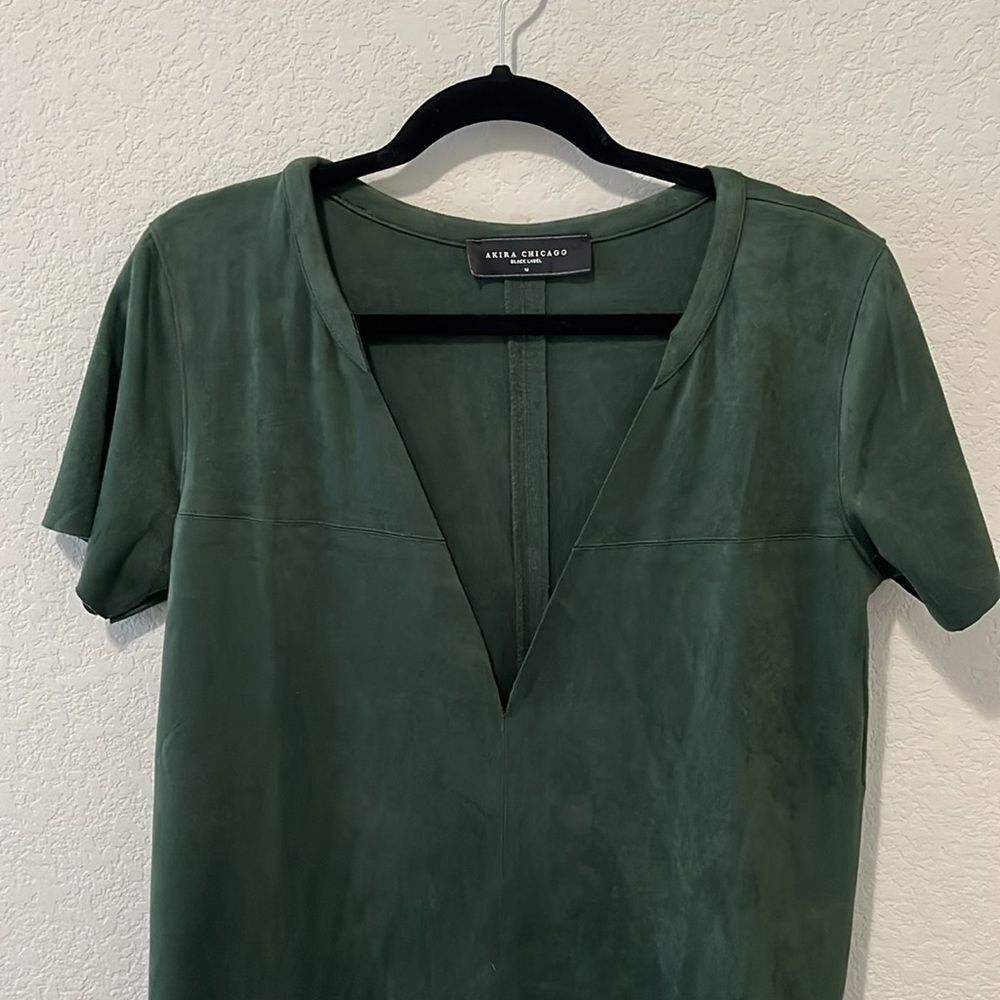 AKIRA CHICAGO Black Label Faux Suede Dark Forest Green Mini Dress, size Medium - Picture 2 of 4